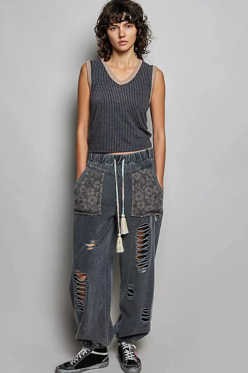 POL V-Neck Contrast Ribbed Sleeveless Tank by Trendsi