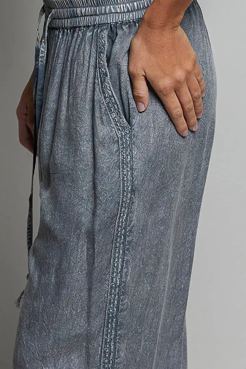 POL Tassel Drawstring Embroidered Wide Leg Woven Pants by Trendsi