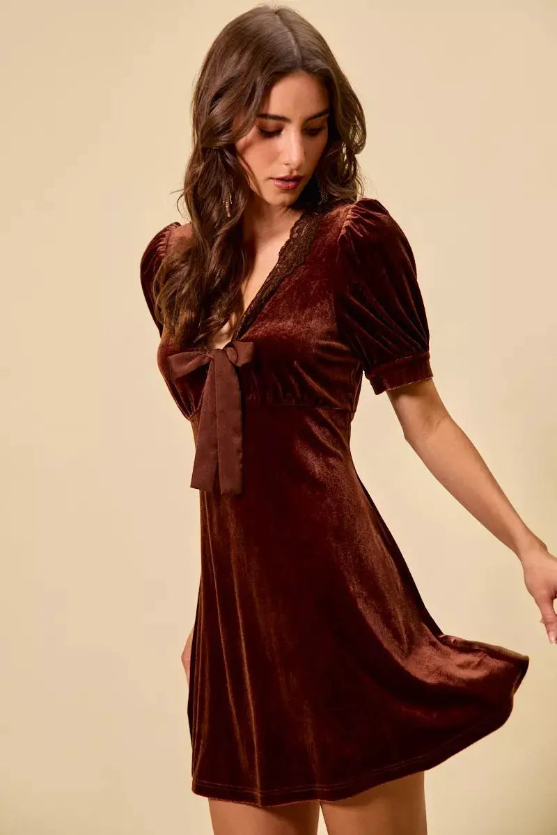 SO ME Velvet Short Sleeves Mini Dress by Trendsi