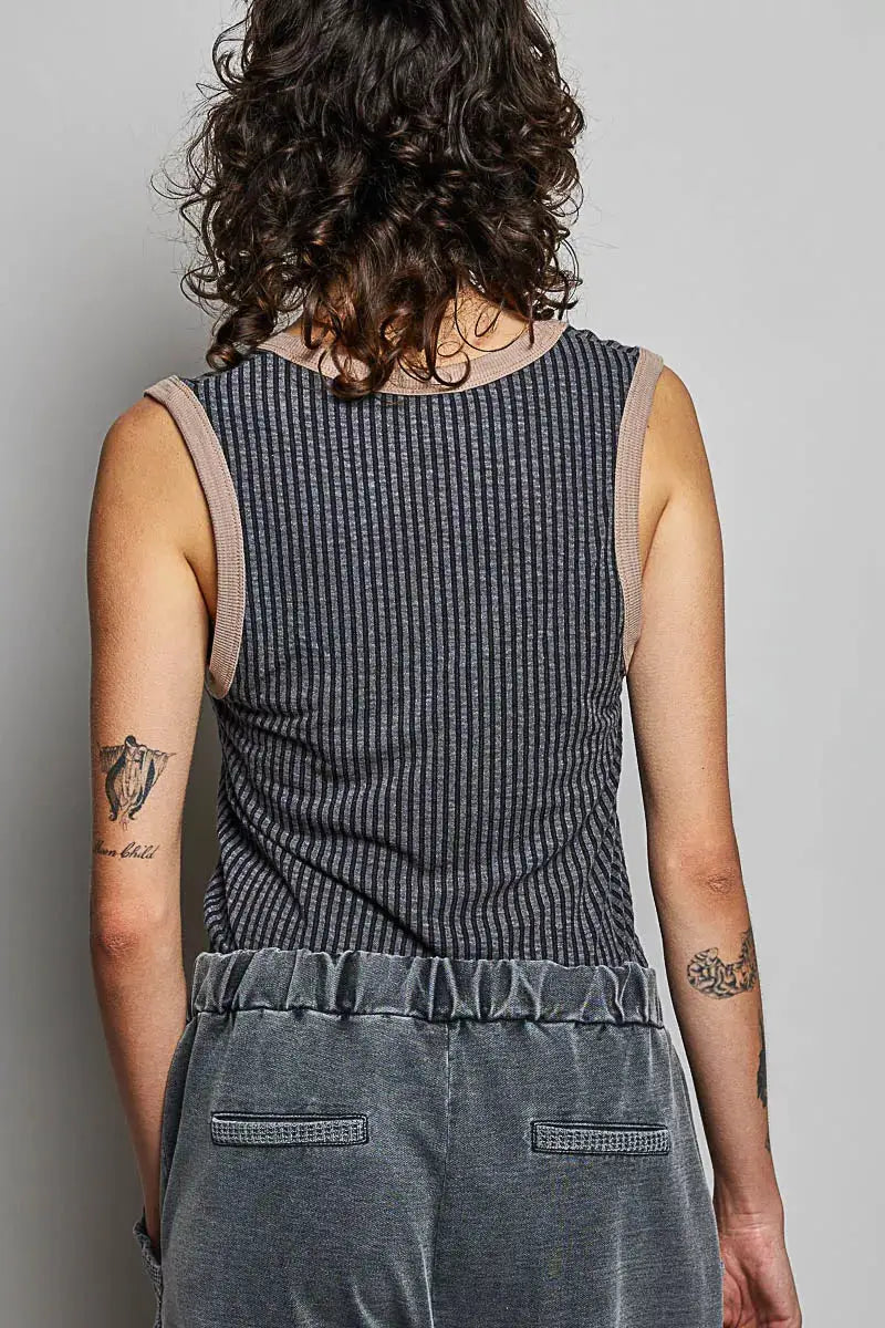 POL V-Neck Contrast Ribbed Sleeveless Tank by Trendsi
