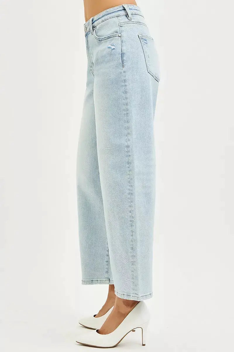 High Rise Crop Barrel Jeans | RISEN by Trendsi