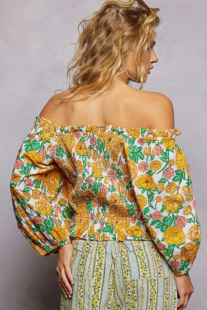 Floral Print Off-Shoulder Smocked Blouse | POL by Trendsi